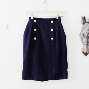 Vintage  Joie Navy Double-Breasted Button Midi Skirt, US00